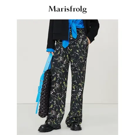 【美利奴羊毛】玛丝菲尔冬季新款铃兰花稿直筒羊毛休闲裤图片