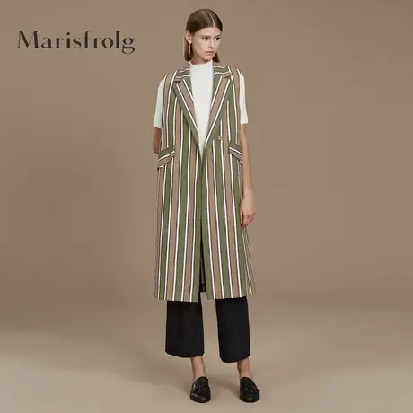 【言选好物】Marisfrolg玛丝菲尔条纹马甲中长款休闲时尚气质外套商品大图