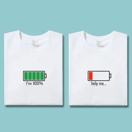 夏季港风情侣装短袖t恤韩版ulzzang新款趣味电池学生男女宽松半袖商品大图