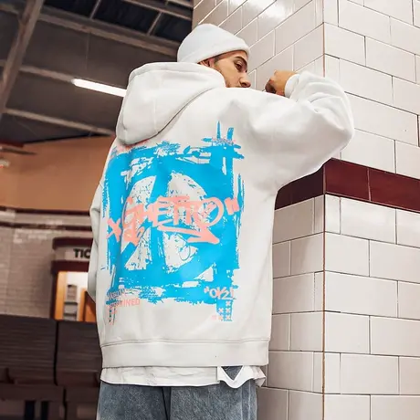 欧美高街新潮炸街潮牌学生带帽情侣卫衣春季加绒情侣款男连帽宽松商品大图