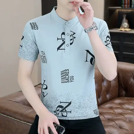 短袖T恤男夏装纯棉上衣立领半袖个性男装夏季休闲汗衫潮流打底衫商品大图