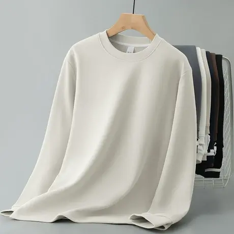 450g重磅圆领长袖t恤男2024新款秋冬加绒加厚内搭打底衫秋衣小衫商品大图