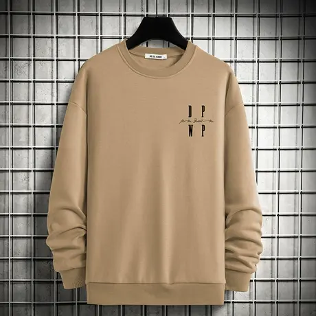 男士卫衣2024秋季新品加绒加厚潮流百搭无帽宽松圆领长袖t恤潮牌商品大图