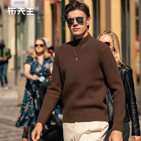 MrBu布先生简约高领纯羊毛衫春秋软糯保暖粽色毛衣男BT12158商品大图