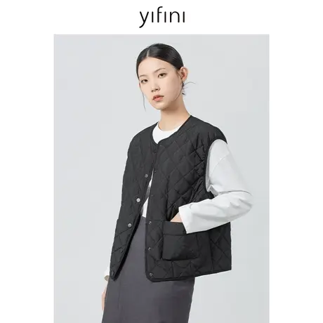 Yifini/易菲黑白两面穿百搭马甲外套女春秋新款无袖棉衣马夹图片