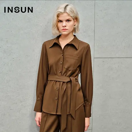 INSUN恩裳专选美拉德高支羊毛气质系带衬衫商品大图