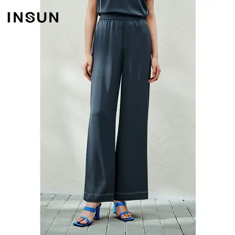 INSUN恩裳专选醋酸透气阔腿轻薄垂顺休闲裤商品大图