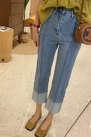 卷边牛仔裤女直筒宽松夏季薄2023年新款春秋高腰九分小个子阔腿裤商品大图