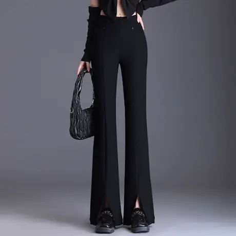 开叉微喇裤女2023秋季新款高腰垂感显瘦直筒喇叭裤通勤长裤休闲裤商品大图