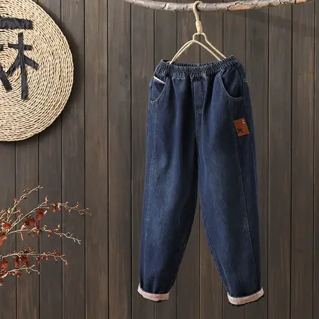 枫谜2022冬季新款复古拼接加绒加厚宽松休闲显瘦哈伦裤老爹裤图片