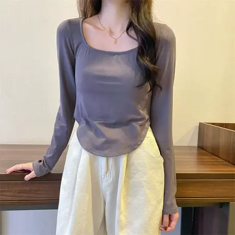 秋冬新品外穿打底衫ins超火长袖T恤女纯色百搭宽松学生韩版上衣服图片