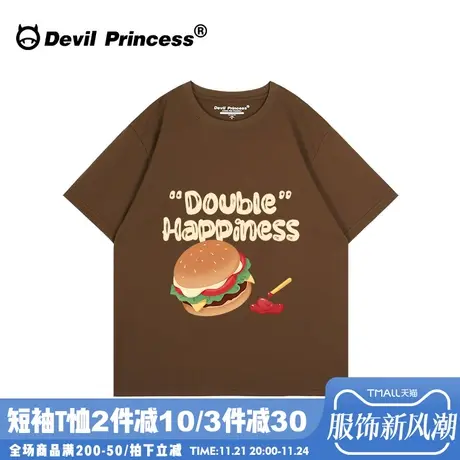 无性别穿搭小众ins复古风咖啡色短袖t恤女宽松大版超火正肩上衣潮图片