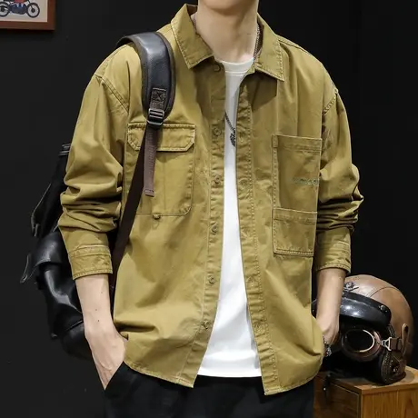 春季2024新款衬衫男美式潮牌多口袋男士休闲工装外套男装衬衣春秋图片
