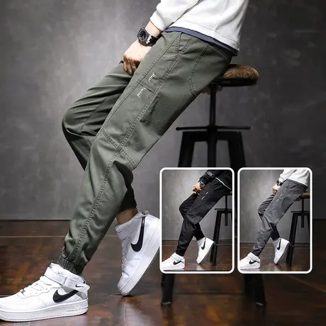 军绿色痞帅工装男士束脚宽松休闲长裤子男裤春季春秋款加肥加大码商品大图