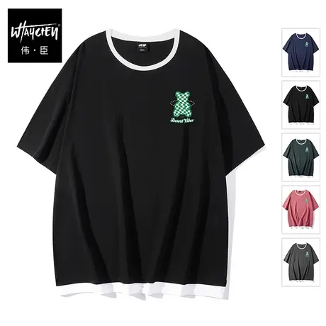 伟臣潮牌大码男装夏季新品短袖T恤胖子加肥加大纯棉卡通圆领半袖商品大图