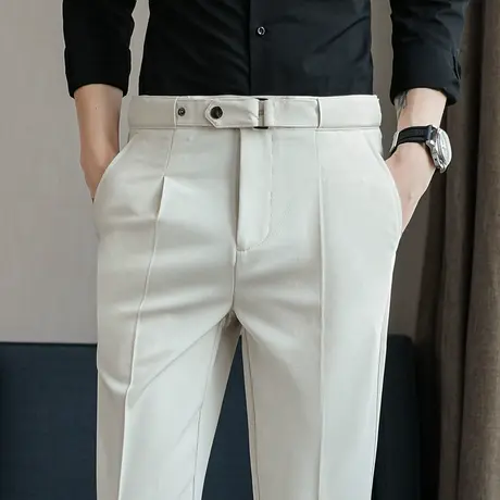 春夏季垂感西裤商务正装修身长裤子2023新款男士直筒九分西装长裤图片