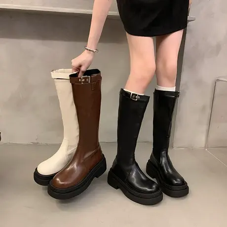 靴子女长筒靴高跟粗跟2023新款春秋配裙子女靴复古显瘦爆款骑士靴商品大图