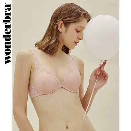 wonderbra文胸桃色蕾丝宽侧翼性感聚拢胸罩精油水袋加厚内衣女图片