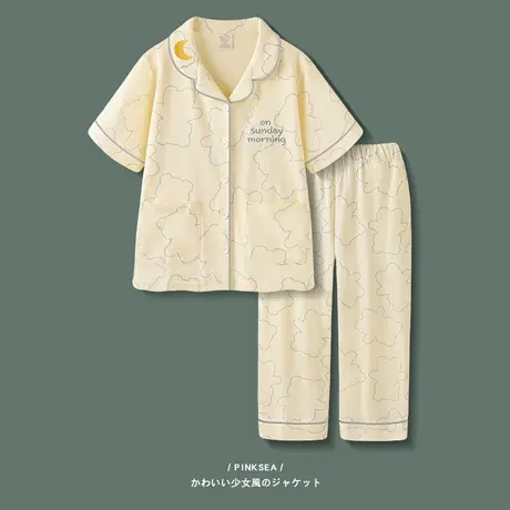 【设计师系列】睡衣春秋女款纯棉短袖长裤新款夏季薄款家居服套装商品大图