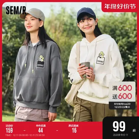 森马卫衣女绣花字母落肩上衣潮流春季设计感休闲宽松连帽衣服个性图片