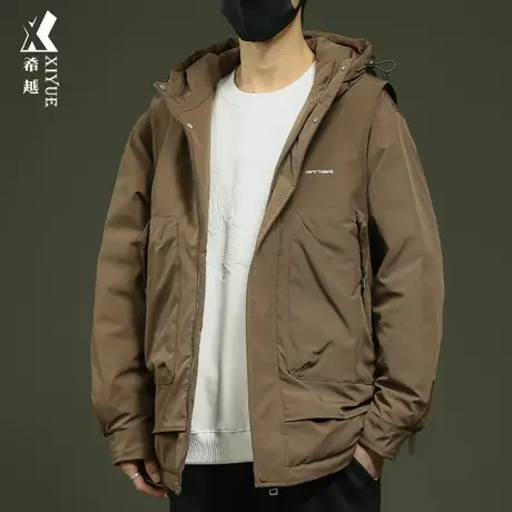 希越冬季鸭绒工装羽绒服男户外三防冲锋衣宽松大码男士夹克外套潮商品大图