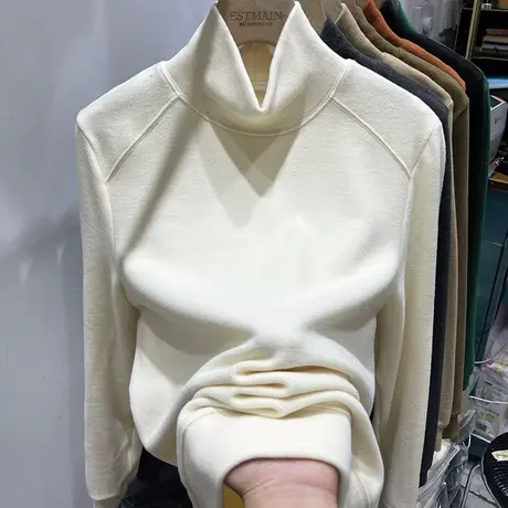 2024年秋冬新款双面德绒半高立领卫衣女磨毛内搭加厚打底衫上衣服商品大图
