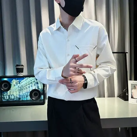 春秋季新款长袖大口袋衬衫潮流上衣简约设计感男装衬衣发型师痞帅商品大图