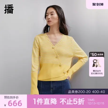 【播奥莱】播商场同款条纹针织衫薄款女春秋针织毛衣BDQ3UD0479商品大图