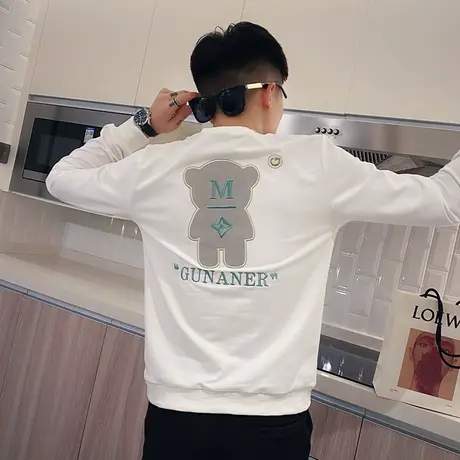 春秋款刺绣卫衣潮流男士长袖T袖2023新款学生打底衫潮牌痞帅体恤商品大图