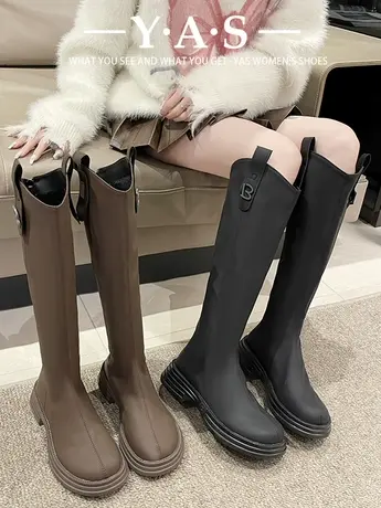 今年流行靴子2023新款爆款骑士靴女秋冬高筒厚底瘦瘦靴复古长筒靴图片