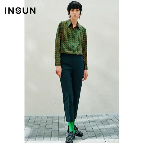 INSUN恩裳春几何图形真丝弹力衬衫商品大图