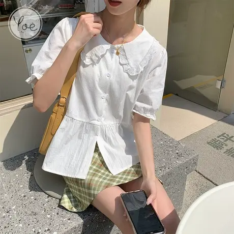 yoe夏装衬衣短袖衬衫女娃娃衫上衣设计感女小众小个子白色甜美商品大图