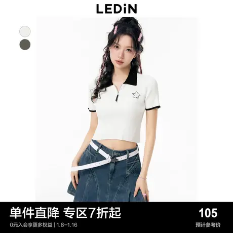乐町撞色POLO短袖女夏季半开襟千禧风甜酷辣妹风T恤图片