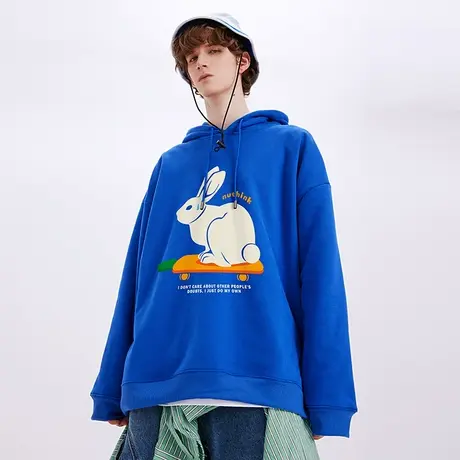 新年过年克莱因蓝带帽宽松兔年本命年卫衣男潮牌冬季大码男款外套图片