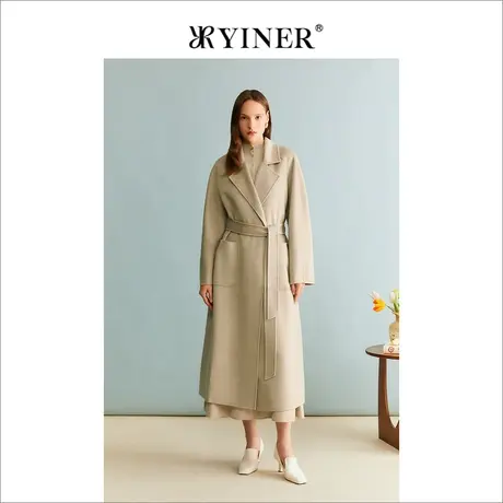 【100山羊绒】YINER音儿冬季女装双面毛呢大衣长款外套商品大图
