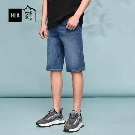 HLA/海澜之家循迹山不在高系列牛仔中裤24春夏新款时尚皮标裤子男图片