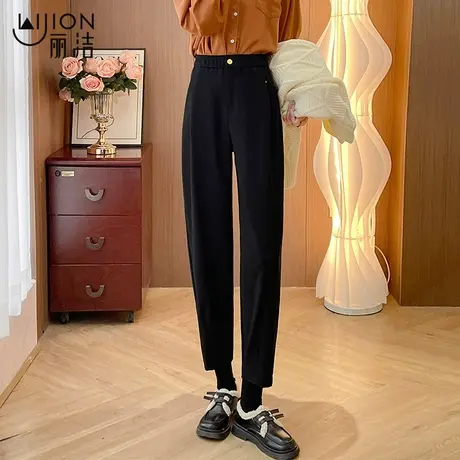 丽洁显瘦哈伦裤子女春季新款高腰直筒西装裤小个子宽松萝卜烟管裤商品大图