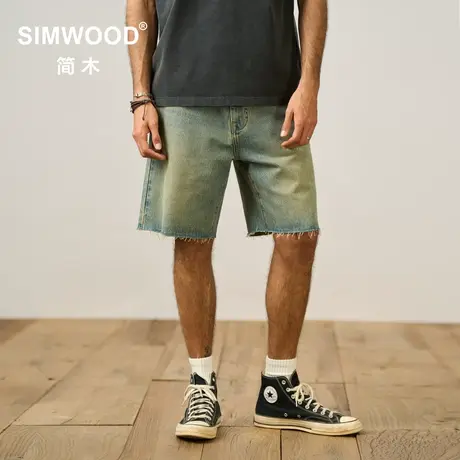 Simwood简木男装【LS05宽松短裤】夏季新款水洗做旧牛仔五分短裤图片