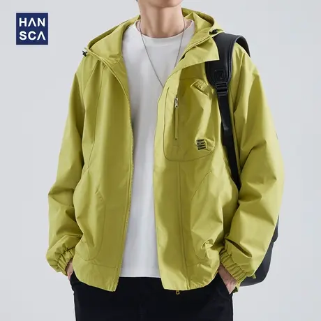hansca户外多口袋防水夹克男士潮牌秋季美式复古宽松连帽工装外套商品大图