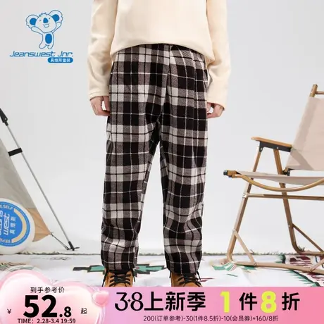 GD真维斯童装2023冬季新款 潮牌时尚中大童加绒保暖格子休闲长裤商品大图