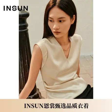 INSUN恩裳夏季缎面三醋酸廓形褶皱衬衫图片