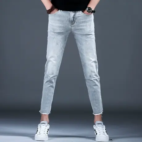 浅色九分牛仔裤男款灰色弹力夏季新款高级男生穿搭高级感裤子小脚图片