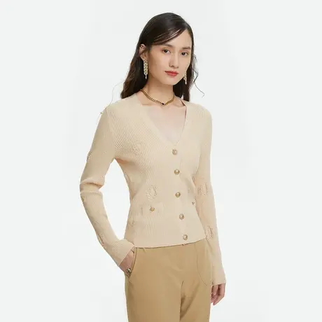LANCY/朗姿春夏新款V短针织开衫女士时尚通勤领女士商场同款图片