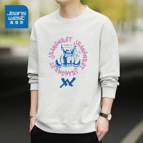 EI真维斯男装2023秋季新款 宽松休闲百搭印花套头圆领长袖卫衣商品大图