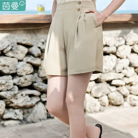 茵曼旗舰店休闲高腰西装短裤女2024夏季新款A字遮胯阔腿百搭裤子图片