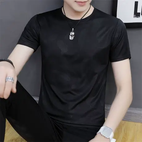 男士短袖t恤2023新款韩版潮流夏季冰丝丅体恤修身男装潮牌上衣服商品大图