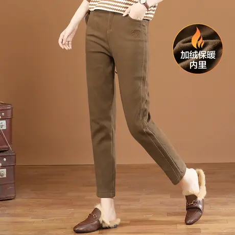 韩潮袭人高腰刺绣加绒休闲裤女2023冬季新款宽松显瘦直筒西装裤厚商品大图