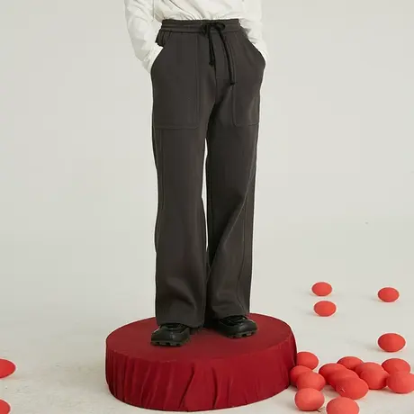 omont蛋挞家 复古宽松加绒抽绳运动卫裤休闲裤女针织裤阔腿裤冬季商品大图