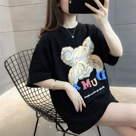 网红小熊短袖t恤女夏ins潮牌超火chic港风宽松半袖2023年新款上衣图片