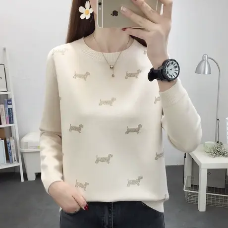 秋装2022年新款女士短款圆领套头毛衣宽松内搭外穿针织打底衫减龄商品大图